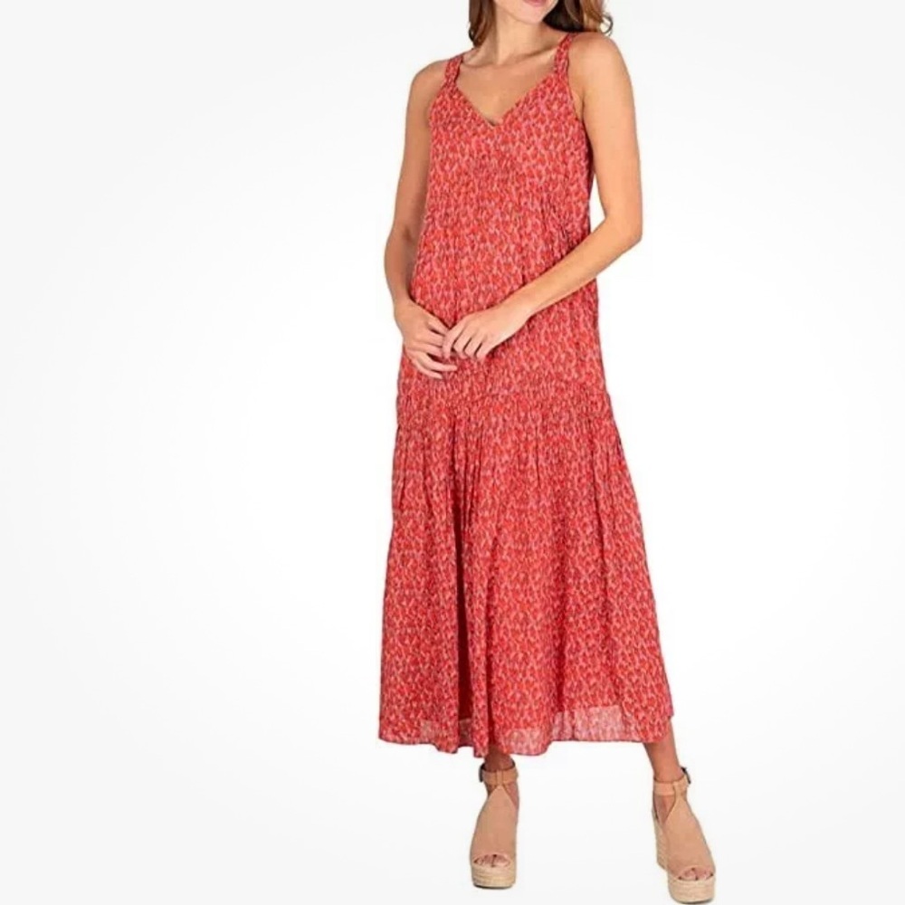Joie Maxi Dress Sleeveless Tiered Flowing Summer Dress Tea Rose JE600IPR‎ MEDIUM
